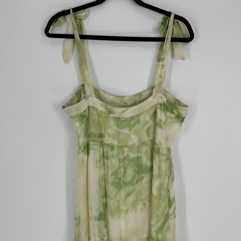 Line & Dot Palm Lime Tiered Tie Shoulder Sleeveless Maxi Dress Womens Medium - Picture 4 of 12